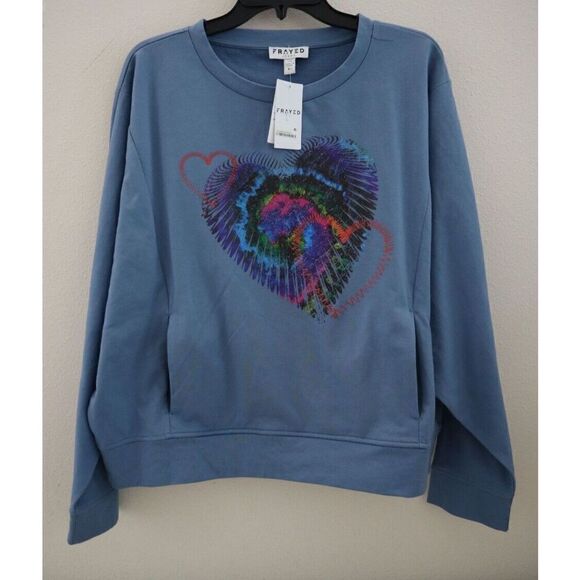 Frayed Jeans Women's Sz XL Coronet Blue Tie Dye Graphic Pullover Sweatshirt - Picture 1 of 11